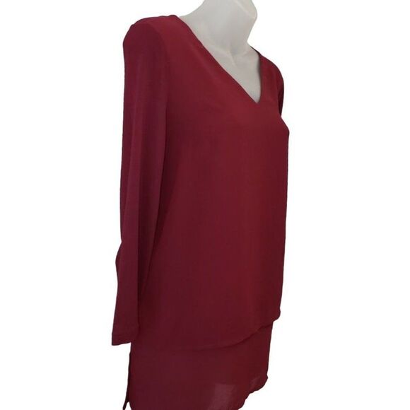 Michael Kors Layered Look Blouse Top Women's XS Dark Red V-Neck Stretch NEW - Picture 3 of 12